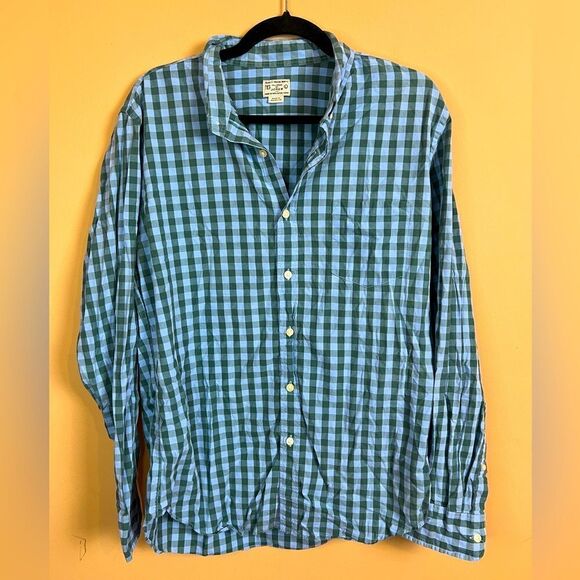 J. Crew Men’s Size Large Blue & Green Gingham Print Long Sleeve Button Down - Picture 1 of 4